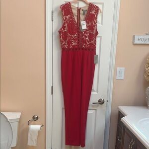 Love By Design Red Lace Jumpsuit
